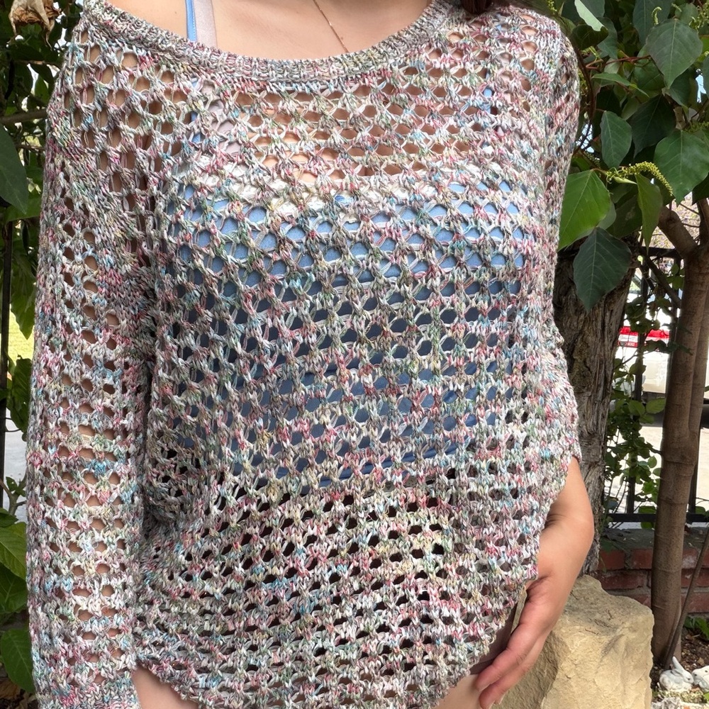 Westport Multicolor Open-Knit Scoop Neck Sweater - Pastel Mix